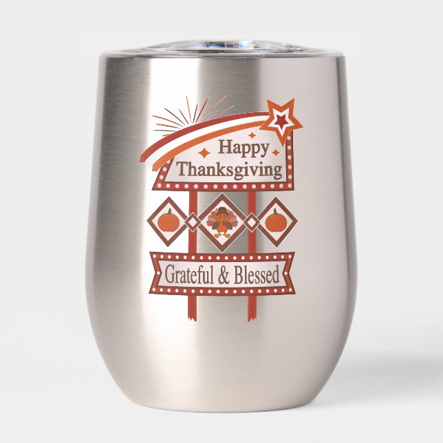 Happy Thanksgiving Grateful & Blessed Retro Sign (Front)