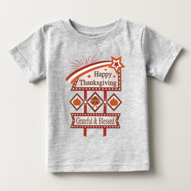 Happy Thanksgiving Grateful & Blessed Retro Sign Baby T-Shirt (Front)