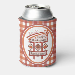 Happy Thanksgiving Grateful & Blessed Retro Sign Can Cooler