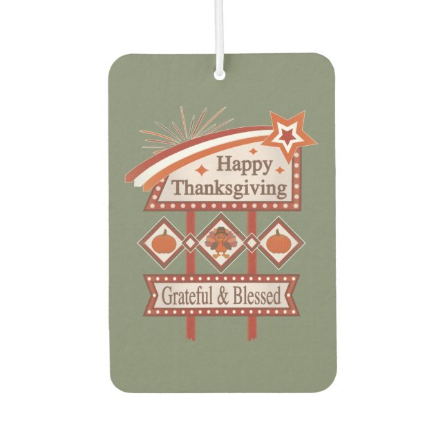 Happy Thanksgiving Grateful & Blessed Retro Sign Car Air Freshener (Front)