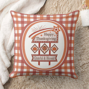 Happy Thanksgiving Grateful & Blessed Retro Sign Cushion