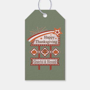 Happy Thanksgiving Grateful & Blessed Retro Sign Gift Tags
