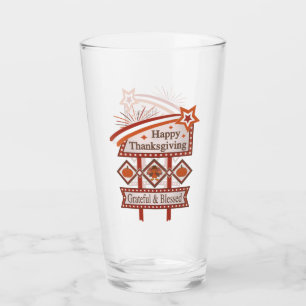 Happy Thanksgiving Grateful & Blessed Retro Sign Glass