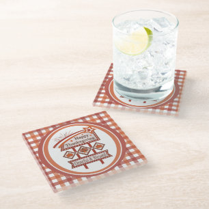 Happy Thanksgiving Grateful & Blessed Retro Sign Glass Coaster