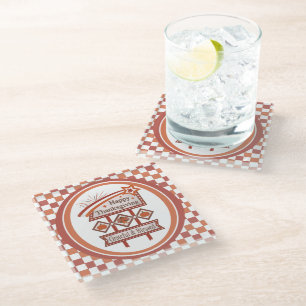 Happy Thanksgiving Grateful & Blessed Retro Sign Glass Coaster