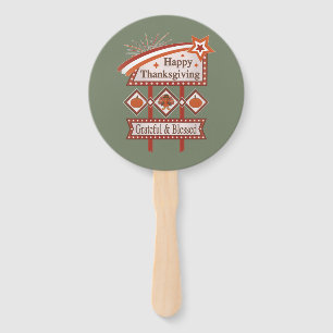 Happy Thanksgiving Grateful & Blessed Retro Sign Hand Fan