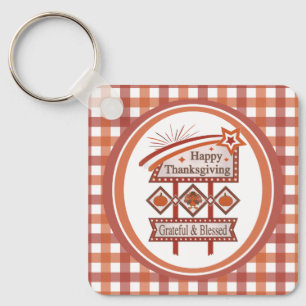 Happy Thanksgiving Grateful & Blessed Retro Sign Key Ring