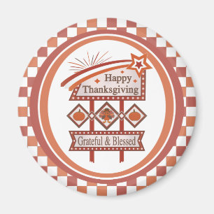 Happy Thanksgiving Grateful & Blessed Retro Sign Magnet
