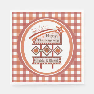 Happy Thanksgiving Grateful & Blessed Retro Sign Napkin