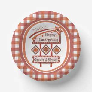 Happy Thanksgiving Grateful & Blessed Retro Sign Paper Plate