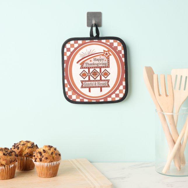 Happy Thanksgiving Grateful & Blessed Retro Sign Pot Holder (Insitu(Hanging))