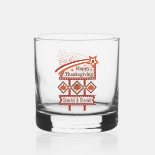 Happy Thanksgiving Grateful & Blessed Retro Sign Whiskey Glass