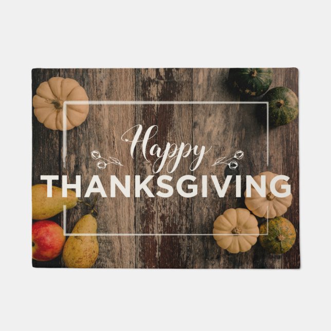 Happy Thanksgiving greeting with pumpkins Doormat (Front)