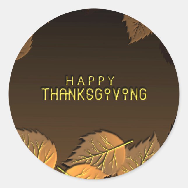 Happy Thanksgiving Greetings with Fall Leaves Classic Round Sticker (Front)