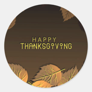 Happy Thanksgiving Greetings with Fall Leaves Classic Round Sticker
