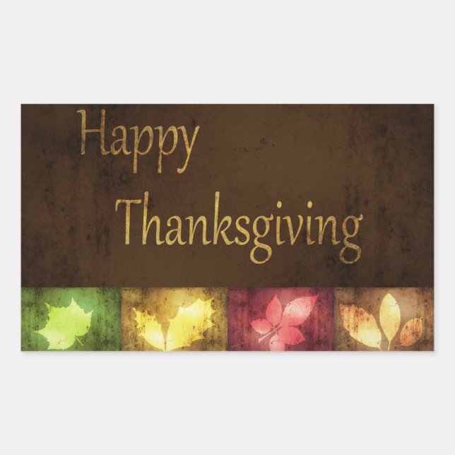 Happy Thanksgiving Grunge Leaves Rectangular Sticker (Front)