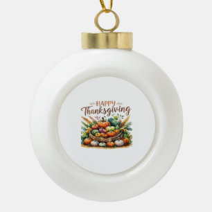Happy Thanksgiving – Harvest Basket with Pumpkins  Ceramic Ball Christmas Ornament