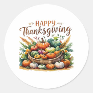 Happy Thanksgiving – Harvest Basket with Pumpkins  Classic Round Sticker