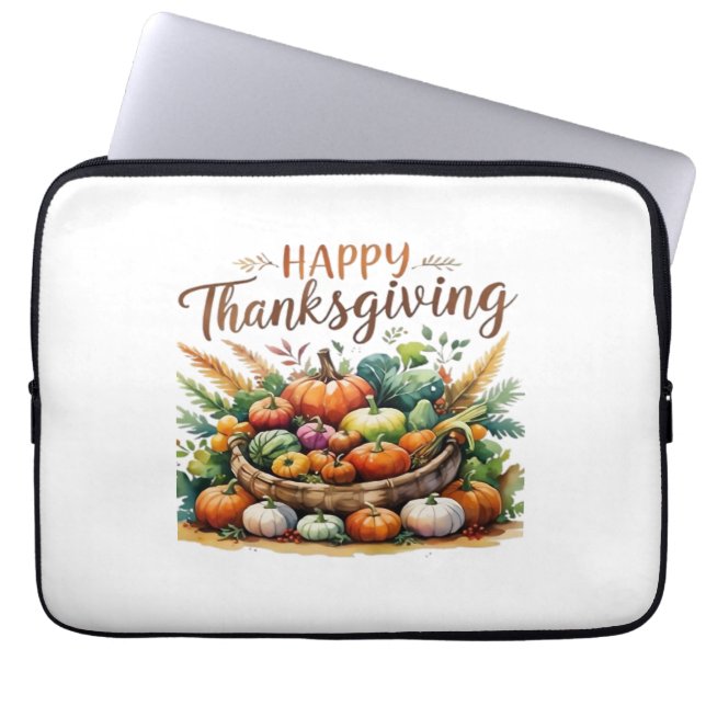 Happy Thanksgiving – Harvest Basket with Pumpkins  Laptop Sleeve (Front)