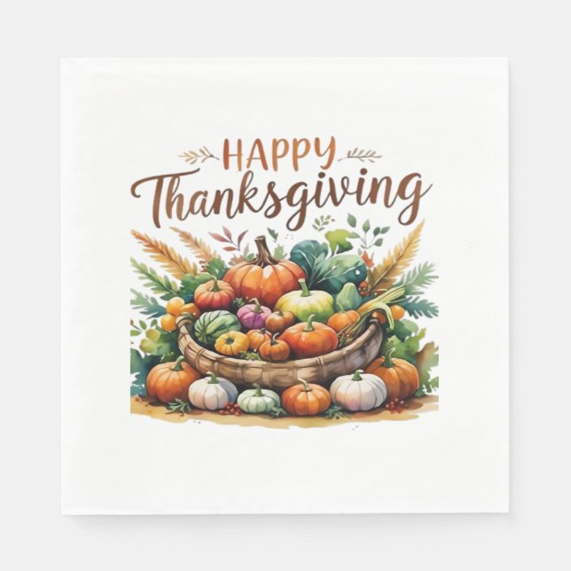 Happy Thanksgiving – Harvest Basket with Pumpkins  Napkin (Front)