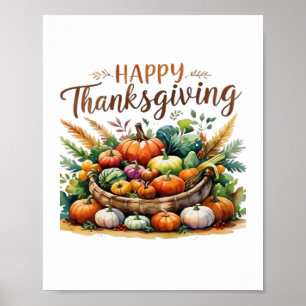Happy Thanksgiving – Harvest Basket with Pumpkins  Poster