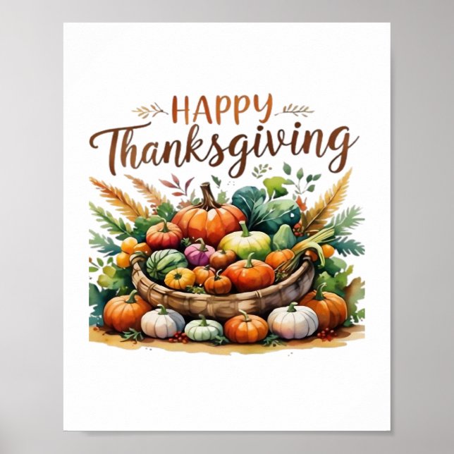 Happy Thanksgiving – Harvest Basket with Pumpkins  Poster (Front)