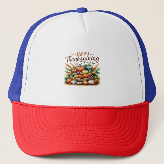 Happy Thanksgiving – Harvest Basket with Pumpkins  Trucker Hat (Front)