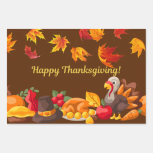 Happy Thanksgiving Harvest - Turkey and Vegetables Wrapping Paper Sheet