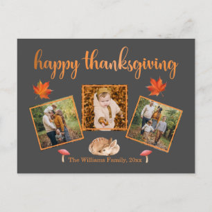 happy thanksgiving,holiday 3 photos collage grey  postcard