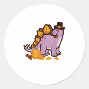 Happy Thanksgiving Holiday Cute Stegosaurus Dinosa Classic Round Sticker