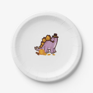 Happy Thanksgiving Holiday Cute Stegosaurus Dinosa Paper Plate
