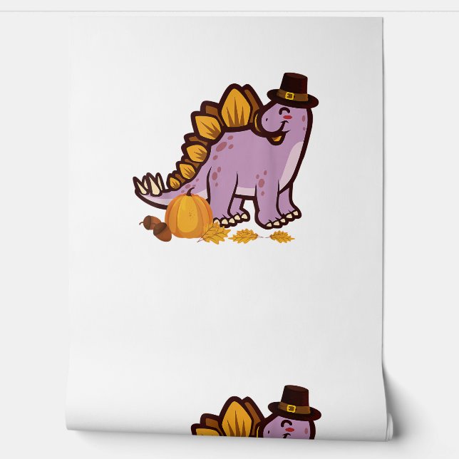 Happy Thanksgiving Holiday Cute Stegosaurus Dinosa Wallpaper (Unrolling)