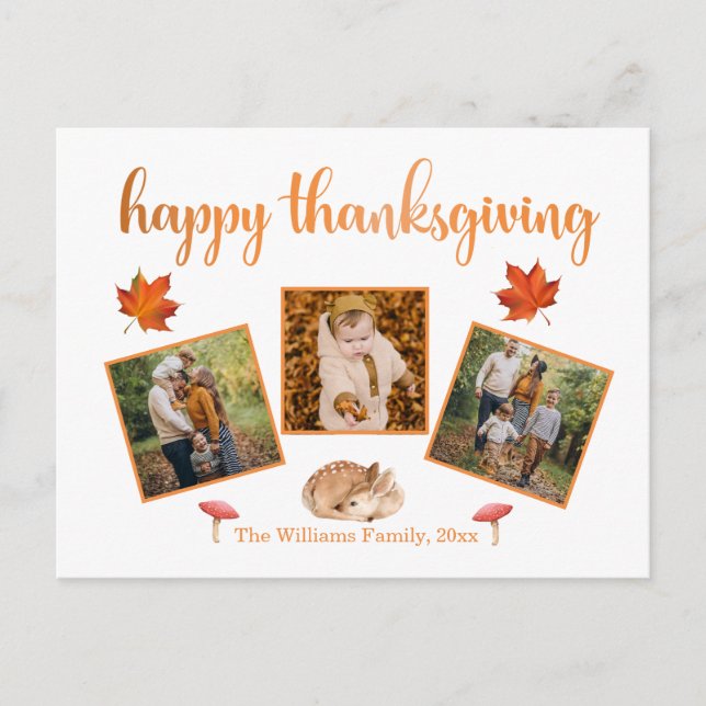 happy thanksgiving holidays 3 photos collage chic postcard (Front)
