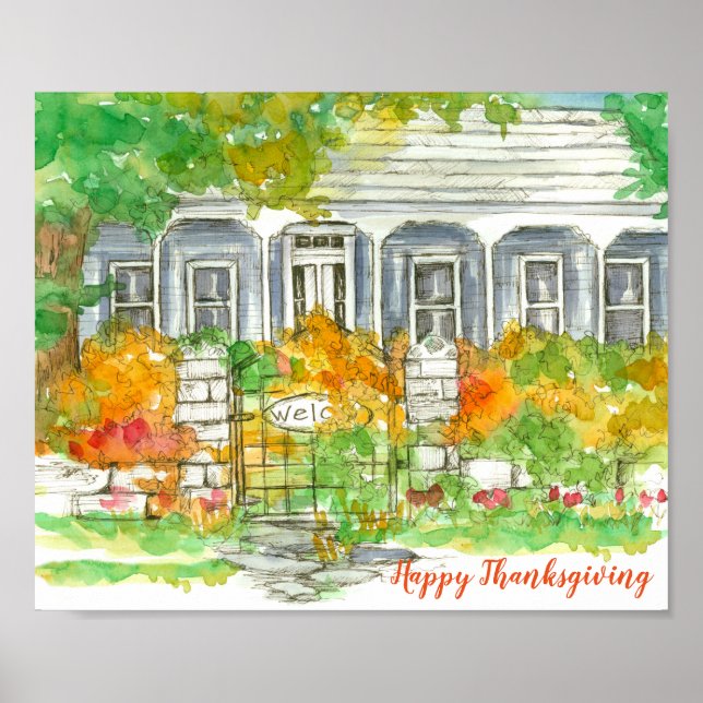 Happy Thanksgiving House Autumn Leaves Poster (Front)