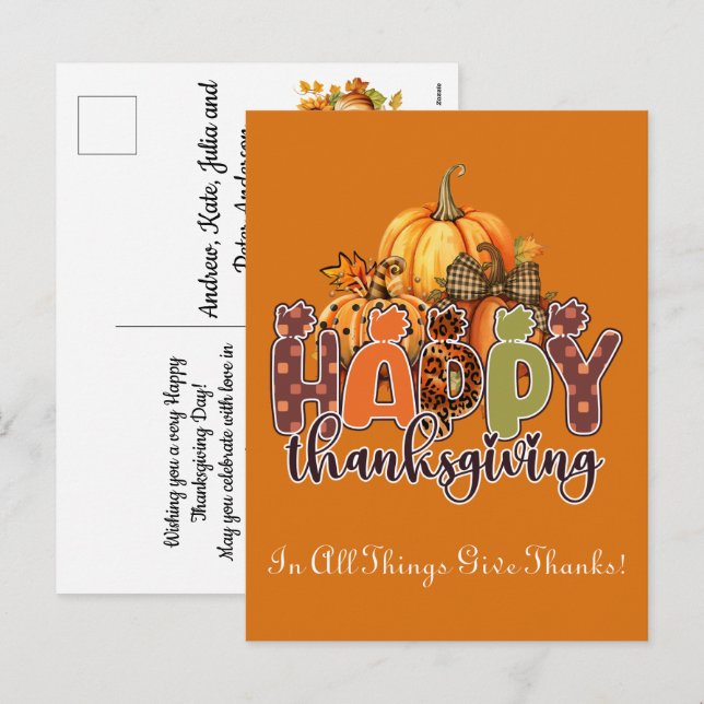 Happy Thanksgiving - In All Things Give Thanks Holiday Postcard (Front/Back)
