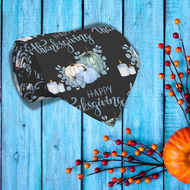 Happy Thanksgiving in blue on black |  Tie (Creator Uploaded)