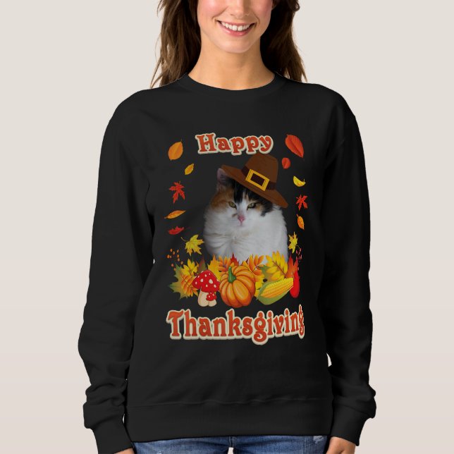 Happy Thanksgiving Japanese Bobtail Cat I'm Thankf Sweatshirt (Front)