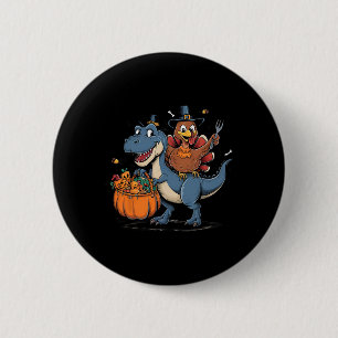 Happy Thanksgiving Kids Funny Turkey Riding T Rex 6 Cm Round Badge