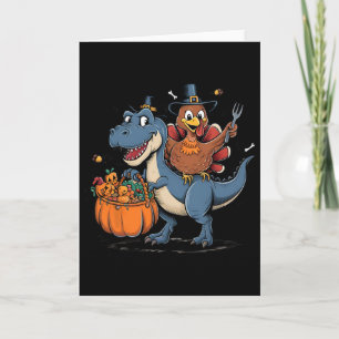 Happy Thanksgiving Kids Funny Turkey Riding T Rex Card