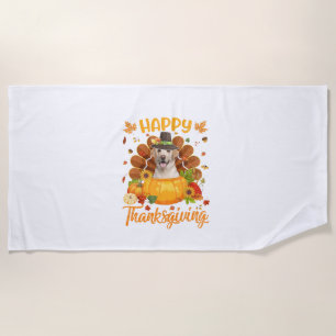 Happy Thanksgiving Labrador Dog Turkey Pumpkin Lon Beach Towel