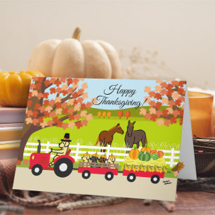 Happy Thanksgiving Labradors and Tractor Card