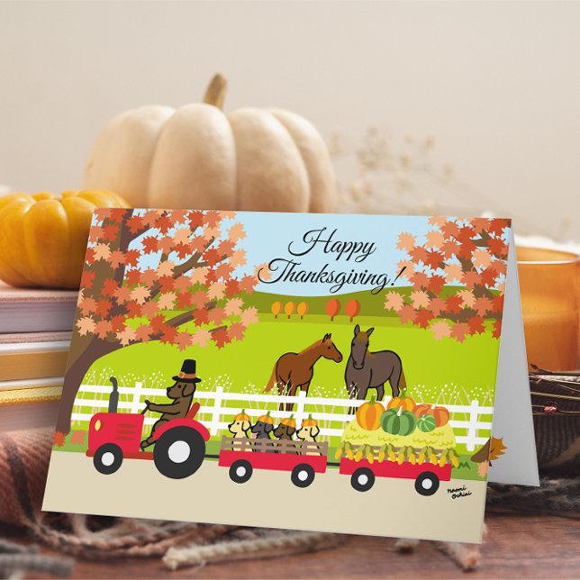 Happy Thanksgiving Labradors and Tractor Card (Happy Thanksgiving Labradors and Tractor Design Card for Chocolate Labrador Owners. )