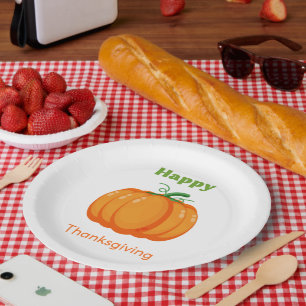 Happy Thanksgiving large pumpkin Paper Plate