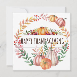 Happy Thanksgiving leafy pumpkin wreath Card