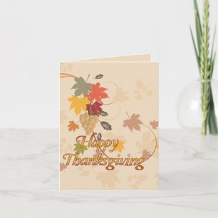 Happy Thanksgiving - Leaves, Grapes and Ribbons Holiday Card
