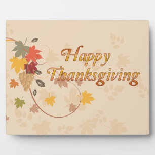 Happy Thanksgiving - Leaves, Grapes and Ribbons Plaque