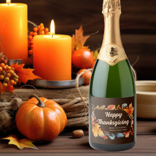 Happy Thanksgiving Leaves Party Champagne Label