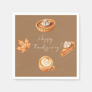 Happy Thanksgiving Leaves Pumpkin Pie Napkin