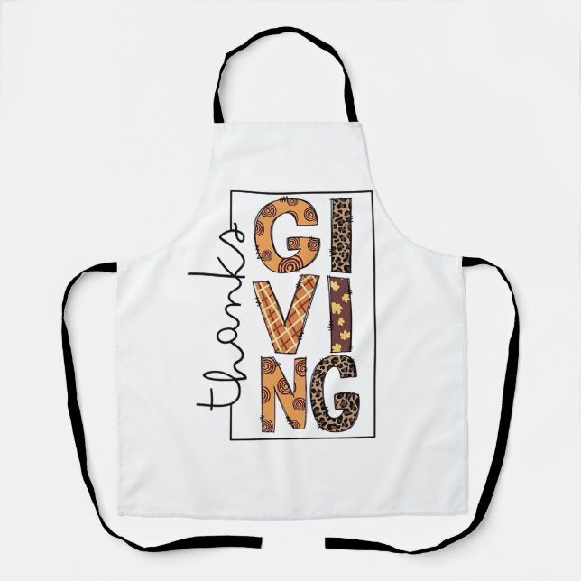 Happy Thanksgiving Leopard Print Rainbow Turkey  Apron (Front)