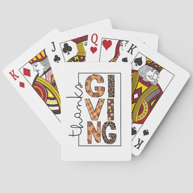Happy Thanksgiving Leopard Print Rainbow Turkey  Playing Cards (Back)